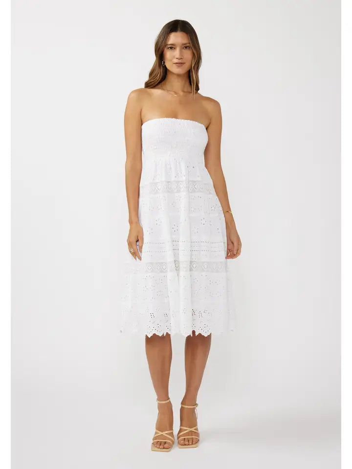 Smocked Bust Tiered Eyelet Dress