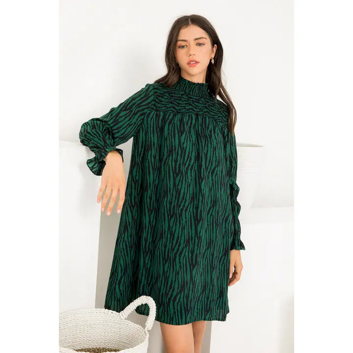Smocked Tiger Print Dress