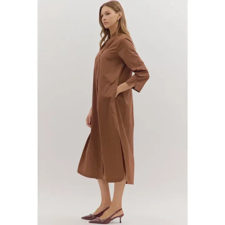 Solid Long Sleeve Midi Dress