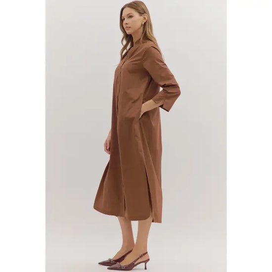 Solid Long Sleeve Midi Dress