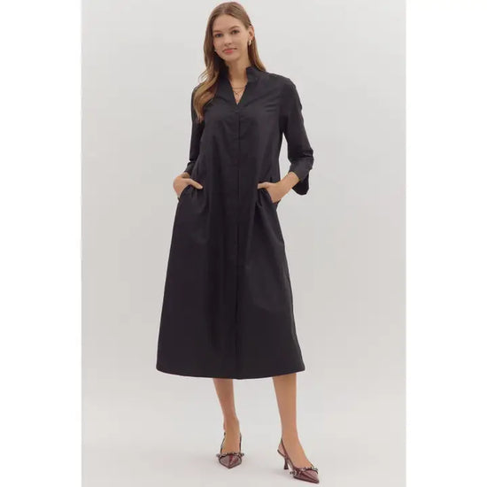 Solid Long Sleeve Midi Dress