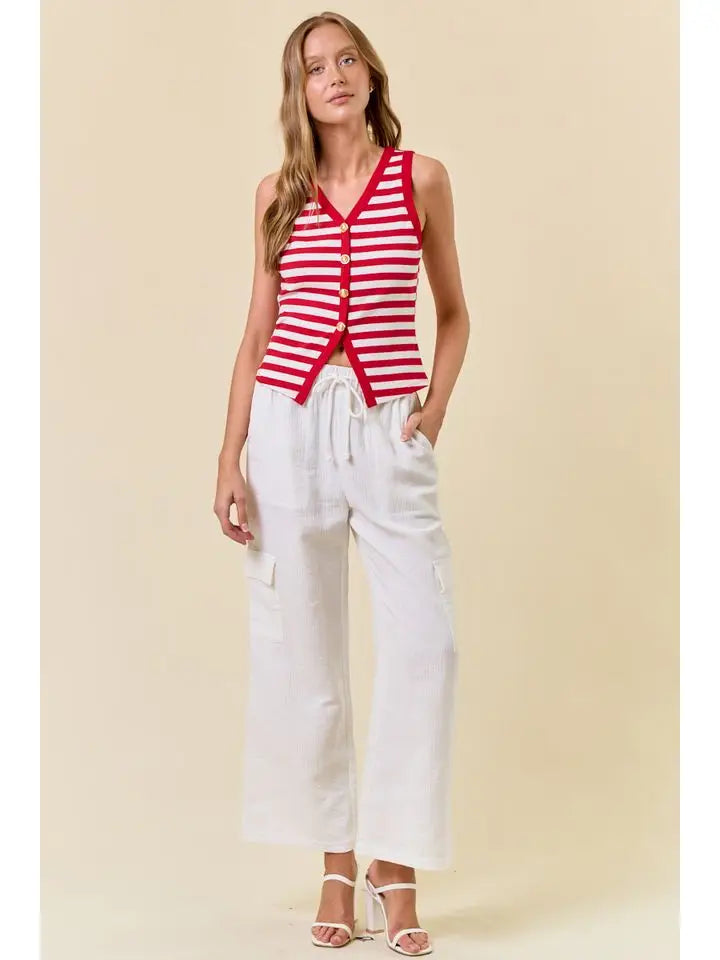Stripe Knit Button Tank
