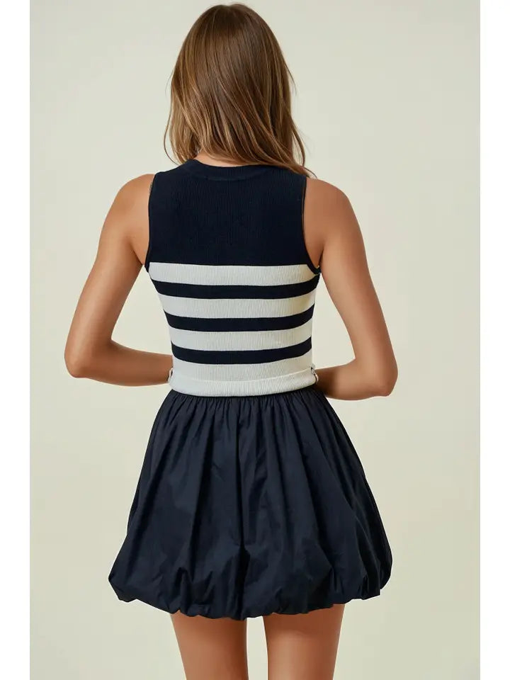 Striped Knit Bubble Hem Mix Mini Dress