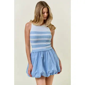 Striped Knit Bubble Hem Mix Mini Dress