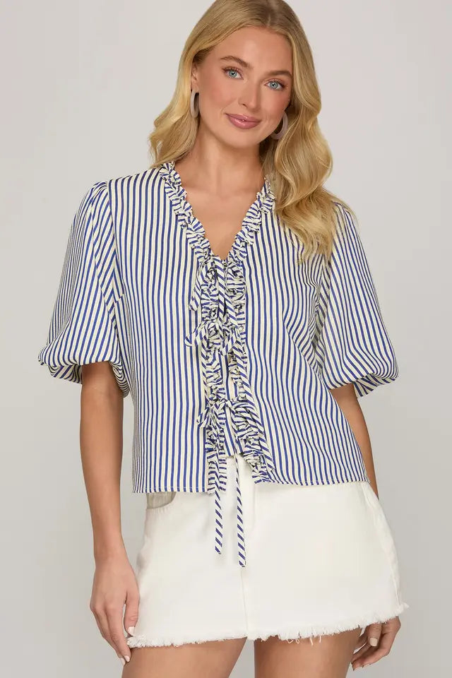 Striped Front Tie Top