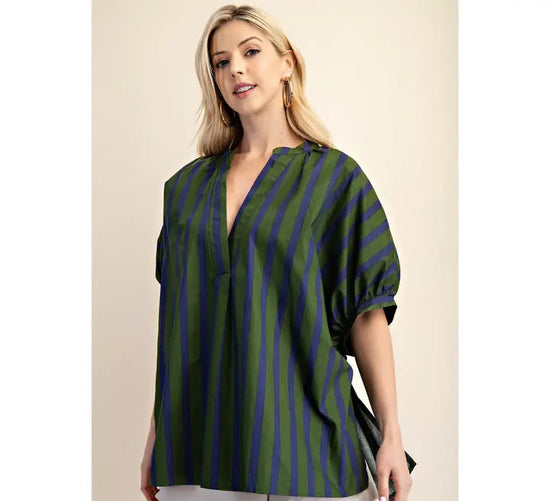 Striped V-Neck Oversized Top