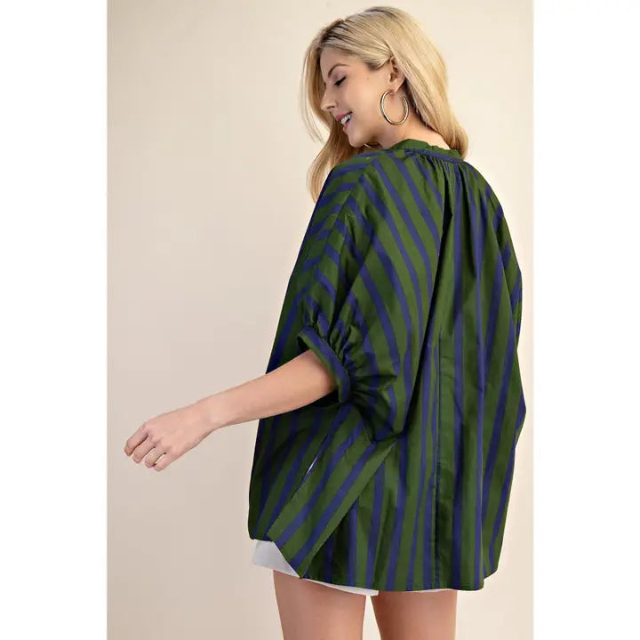 Striped V-Neck Oversized Top