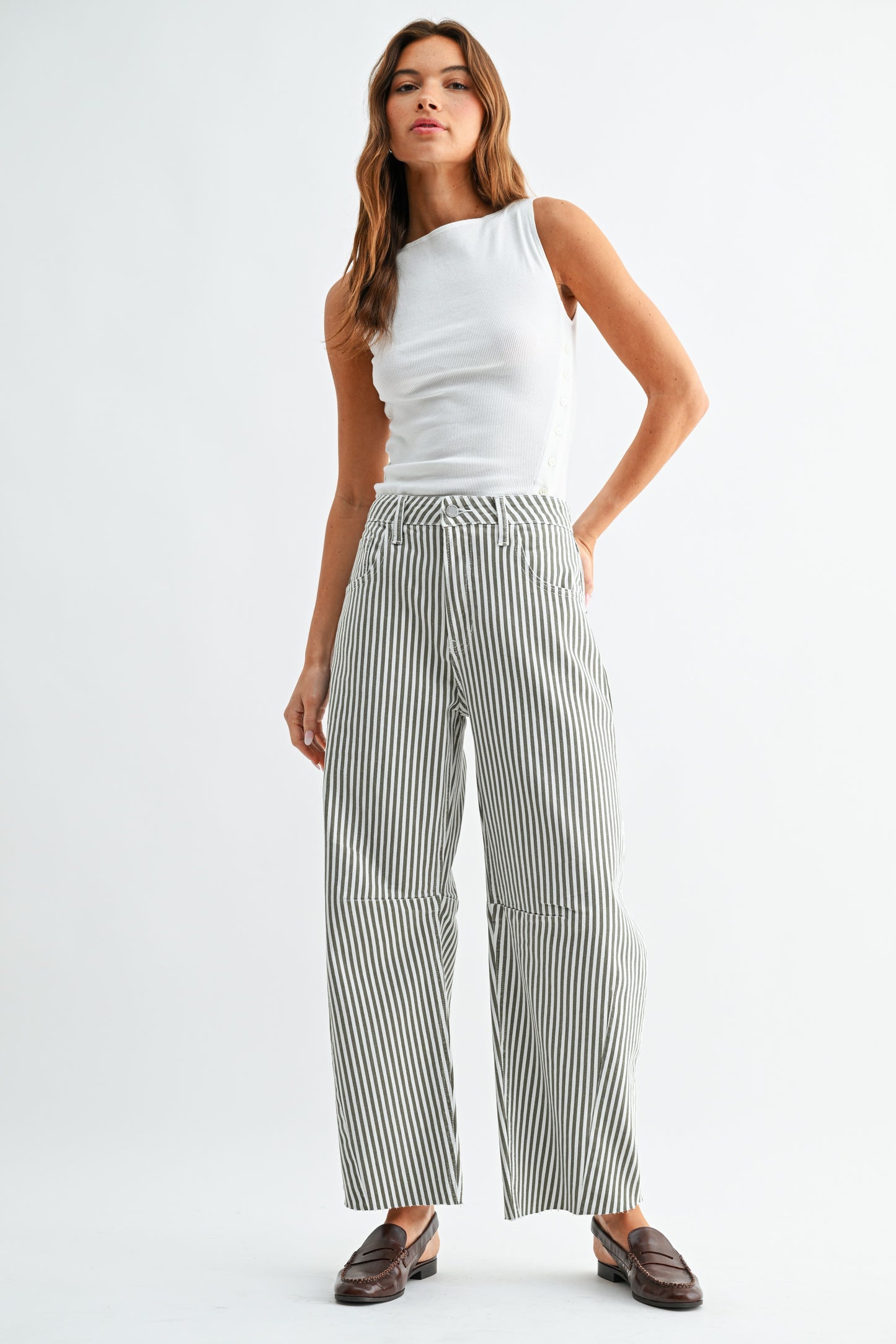 Striped Barrel Jean With Seams