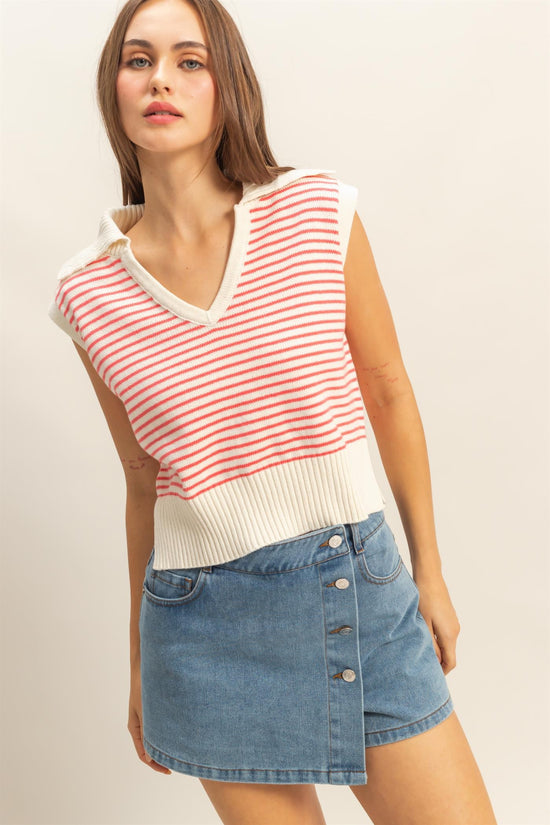 Striped Collared Sweater Vest