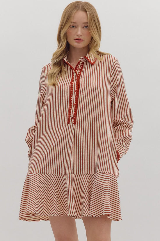 Striped Embroidered Mini Dress