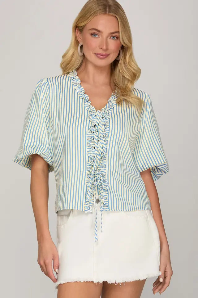 Striped Front Tie Top