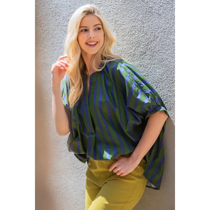 Striped V-Neck Oversized Top
