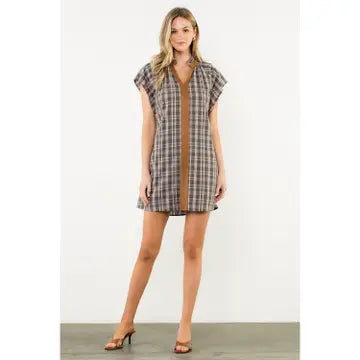 Plaid Contrast Trim Dress