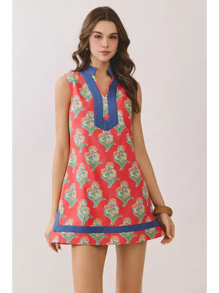 Contrast Trim Mini Dress