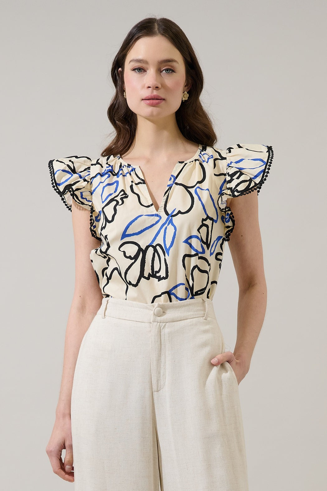 Tercy Floral Carya Ruffle Poplin Top