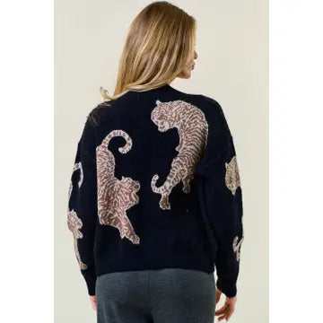 Tiger Printed Sweater Cardigan