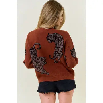 Tiger Printed Sweater Cardigan