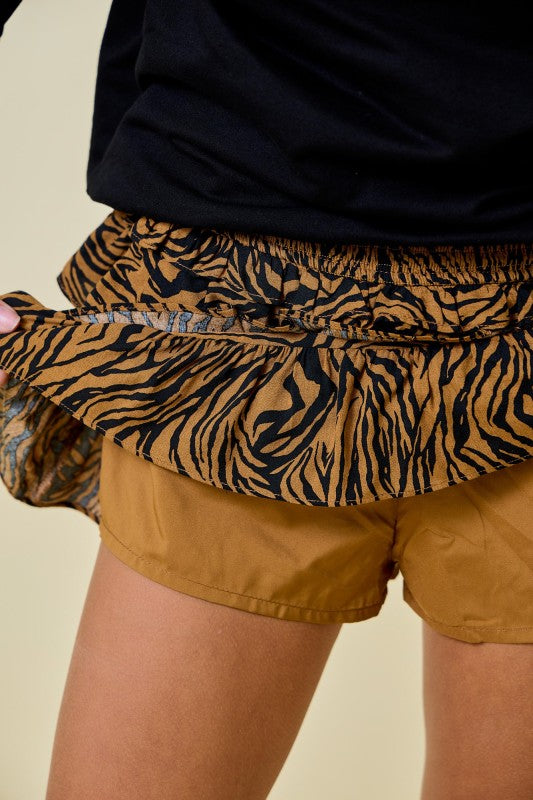 Tiger Zebra Print Tiered Ruffle Skort