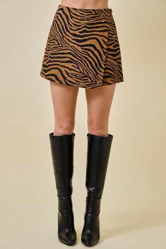 Tiger Asymmetric Draped Mini Wrap Skort