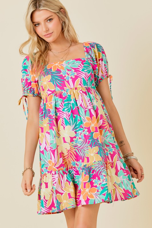 Tropical babydoll mini Dress
