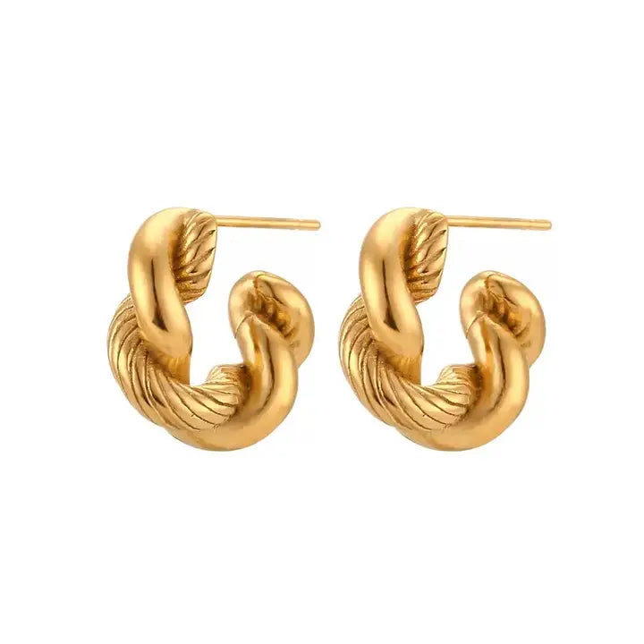 Small Twisted Rope Hoop Earrings Waterproof