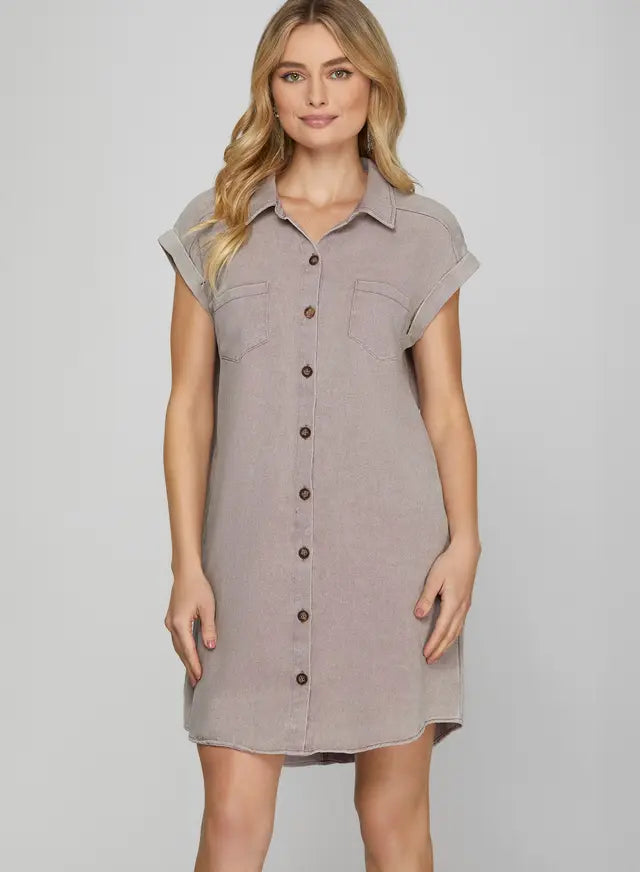 Washed Twill Denim Dress