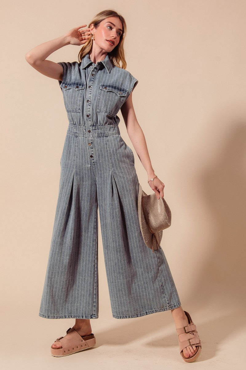 Washed Pin Stripe Jumpsuit