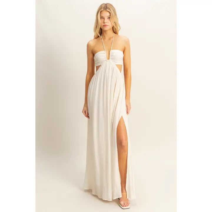 Halter Neck Side Cutout Maxi Dress