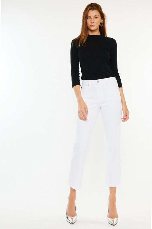High Rise Crop Straight White Jean