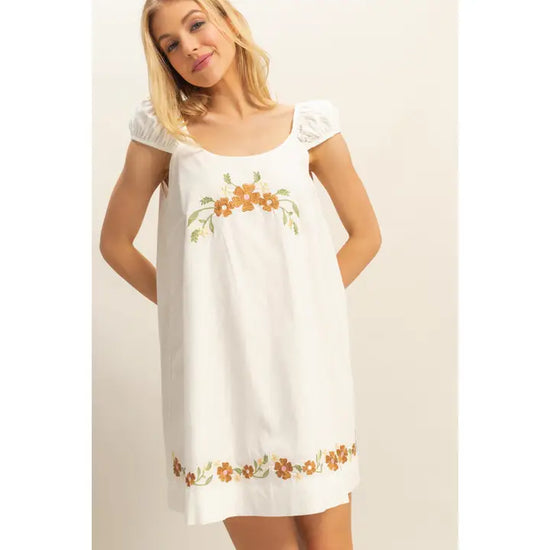 Floral Embroidery Mini Dress