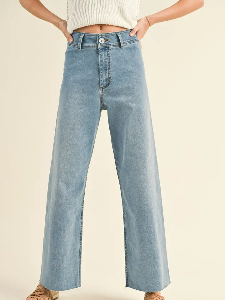STRAIGHT WIDE LEG DENIM PANTS